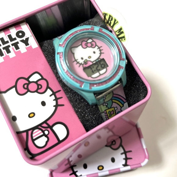 HELLO KITTY Sanrio Digital LCD Watch Blue Pink Rainbow Gift Boxed NWT Cute Teal - Picture 3 of 6